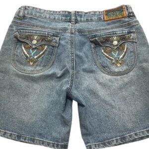 Paris Angels Jean Shorts Juniors Sz 11/12 Embroidered Blue Denim‎